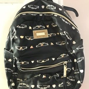 Black Leather Betsy Johnson Mini Backpack